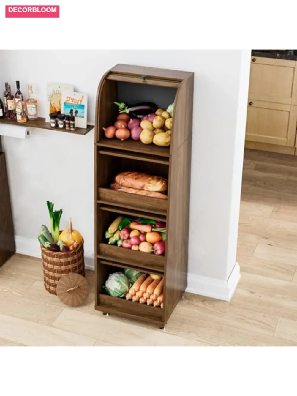 MDF Potato Onion Storage Bin Wheeled Kitchen Pantry Basket